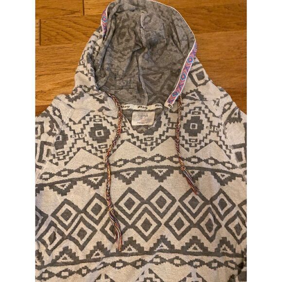 BKE Lounge women’s Aztec patterned hooded pullover cotton long sleeve sweater L - Picture 4 of 9